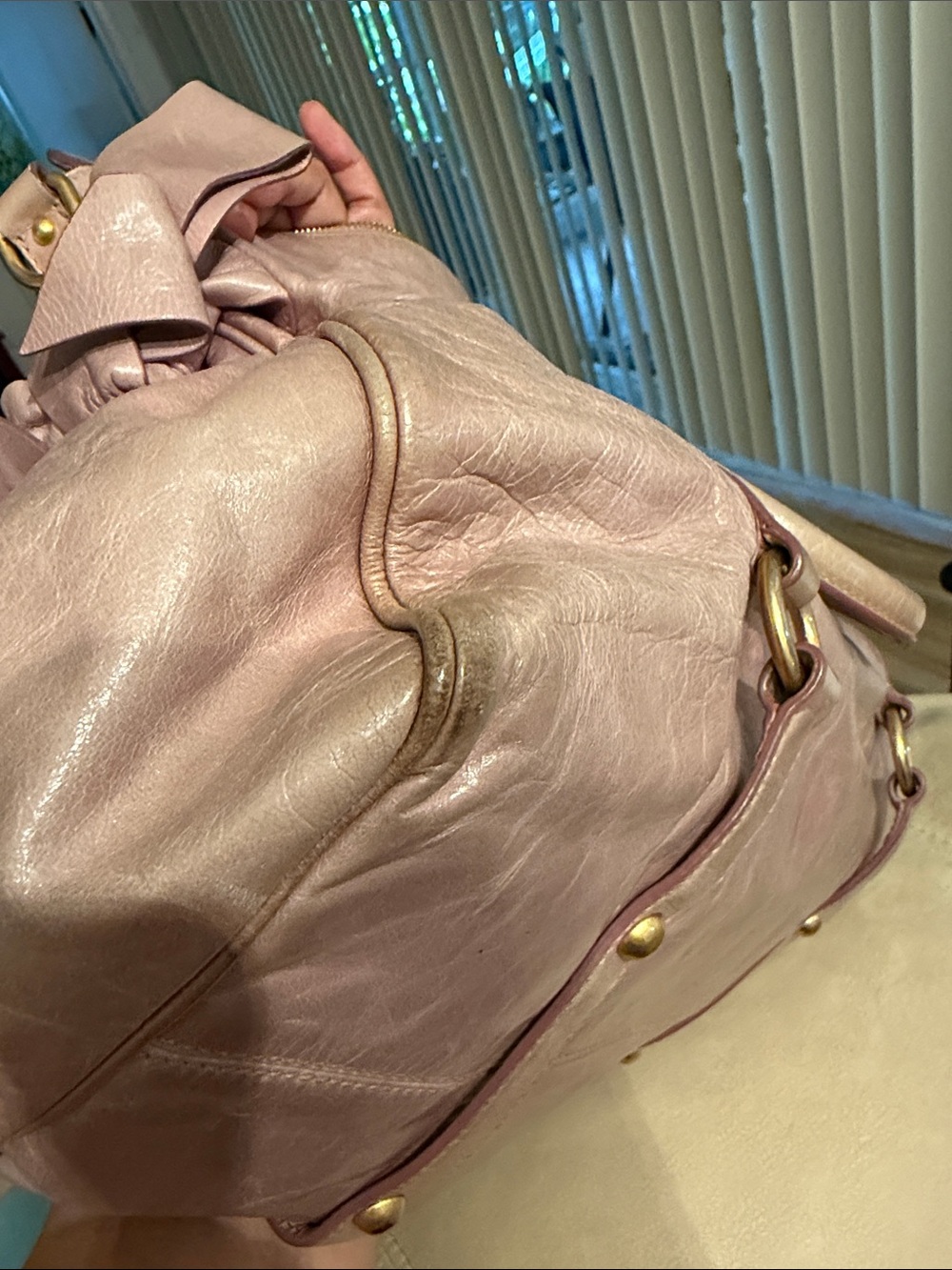 Miu Miu Blush Pink/Beige Leather Satchel with Gold Hardware - Picture 13 of 15